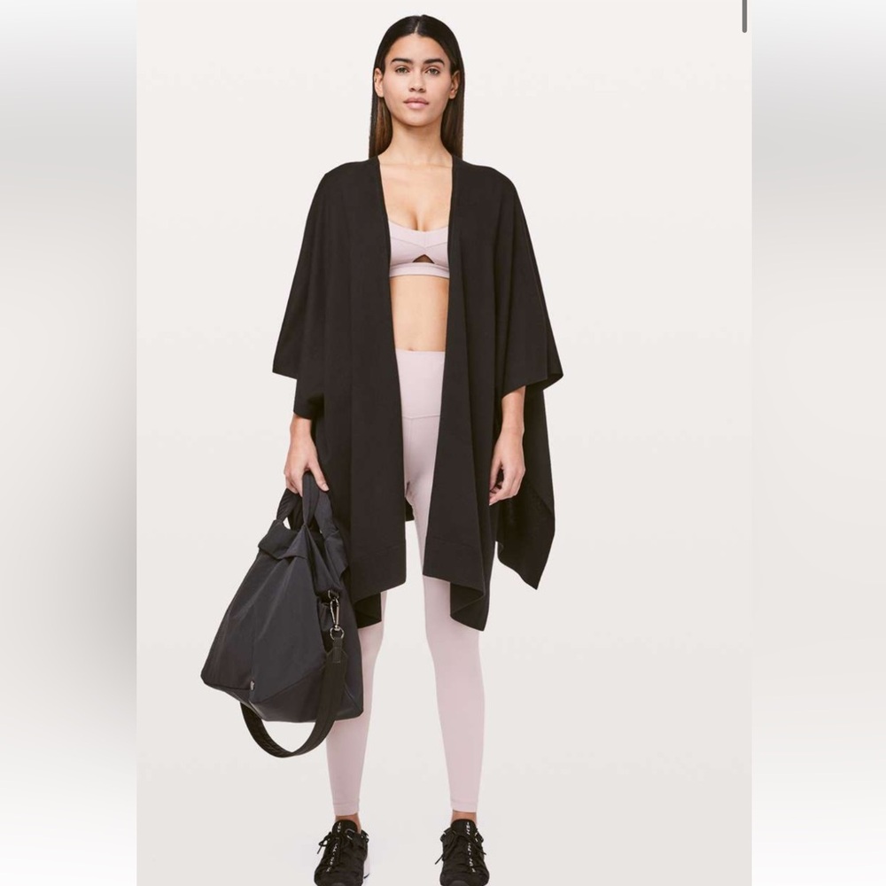 34. Lululemon $118 Free To Coast Wrap Black cotton/silk blend O/S